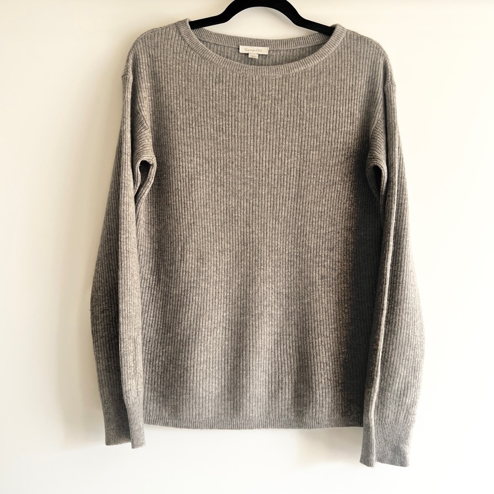 Garnet Hill Women’s Gray Ribbed Cashmere Crewneck Sweater Size Medium